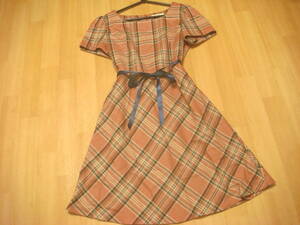 enisis lame check pattern . ribbon attaching One-piece beautiful goods 3 salmon 