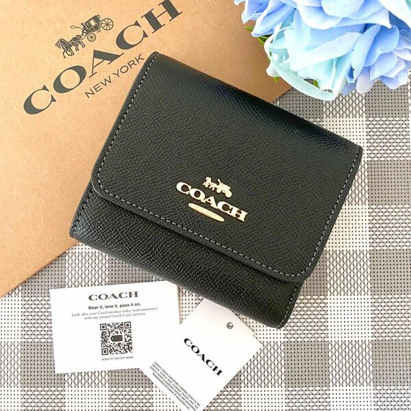 新品☆COACH 折り財布　メンズ ブラック レザー 折り財布