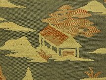 福衣★ 美品 八寸名古屋帯 正絹 紬帯 未仕立て 草木染め 風景 F776_画像5