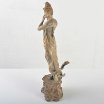 彫塑家　喜多敏勝作　蝋型青銅製　音声菩薩像（天上の音色）　仏像　置物　高さ約38cm　重さ約3.2kg　証付　IPOA_画像4