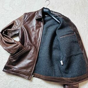 【希少サイズ/美品】WESTRIDE ウエストライド シングルライダース レザージャケット ゴートスキン 山羊革 千鳥柄 ウール 本革 Vintage XL