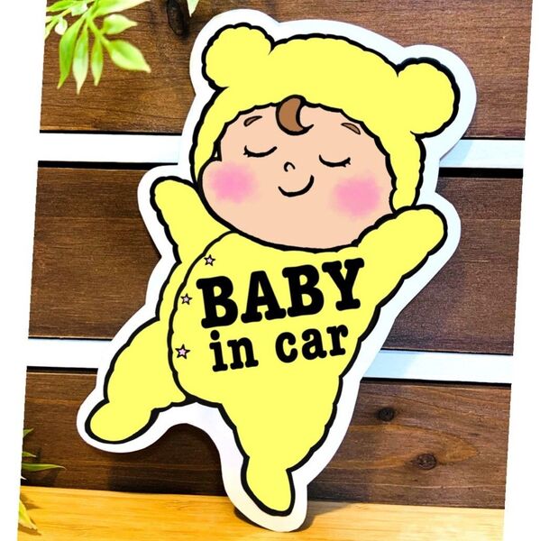 ベビーインカー 【モコモコくま耳イエロー】 マグネット シール 吸盤