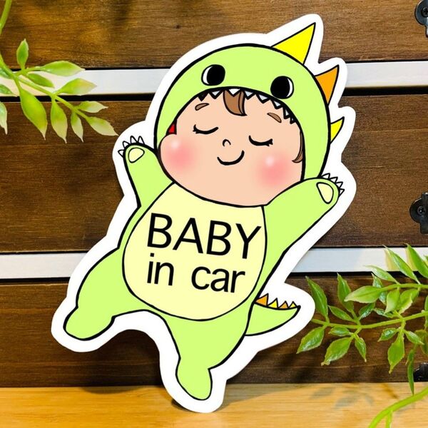 ベビーインカー 【うちの怪獣グリーン】 マグネット シール 吸盤