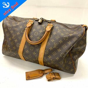 ◆ルイ ヴィトン LOUIS VUITTON◆モノグラム キーポル45 M41428 ボストンバッグ 旅行鞄 ブラウン PVC レザー ネームタグ/ポワニエ付き