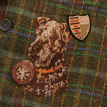 ■ カールヘルム テーラードジャケット ブレザー 犬 刺繍 チェック ツイード エルボーパッチ メンズ S ブラウン_画像6