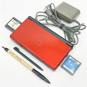 動作品 Nintendo 任天堂 ニンテンドー DSLite USG-001 クリムゾンブラック 赤 黒 ゲーム機本体 ソフト2点・充電器付き R店1203☆