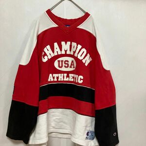 90sビンテージChampionビッグシルエットフットボールスウェットL チャンピオン スウェットトレーナー USA 古着 ロゴ