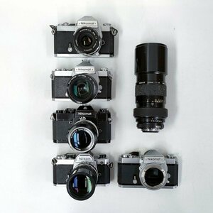 Nikon FM , Nikomat FT2 , EL + レンズ 4.5/300 , 2.8/135 , 2/50 他 MF 一眼レフ 5点セット まとめ ●ジャンク品 [7919TMC]