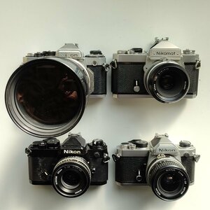 Nikon FM , FE , Nikomat FT + レンズ 4.5/300 , 2.8/24 他 MF 一眼レフ 4点セット まとめ ●ジャンク品 [8007TMC]