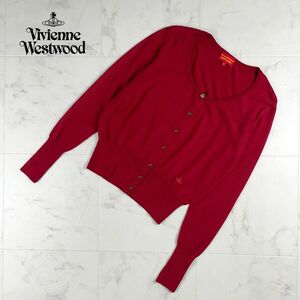 美品 Vivienne Westwood ヴィヴィアン・ウエストウッド ウールカーディガン 刺繍 毛 オーブトップス ピンク レディース サイズM*KC1146