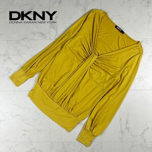 DKNY チュニックカットソー 長袖 ワンピース カシミヤ混レーヨン マスタードイエロー 黄色系 トップス レディース サイズS*KC1142