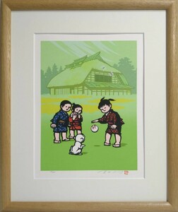 『真作 シルクスクリーン/切り絵・人気作家【関口コオ】「四季の譜 春の光に」128/250 共シール 直筆サイン/額縦45㎝横38㎝』群馬出身版画