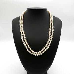 1円 真珠 本真珠 パール ロング ネックレス SILVER Pearl necklace 5.9～6.4mm 108cm 61g シルバー アクセサリー パールネックレス