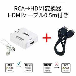 RCA→HDMI変換器＋HDMIケーブル0.5m付き