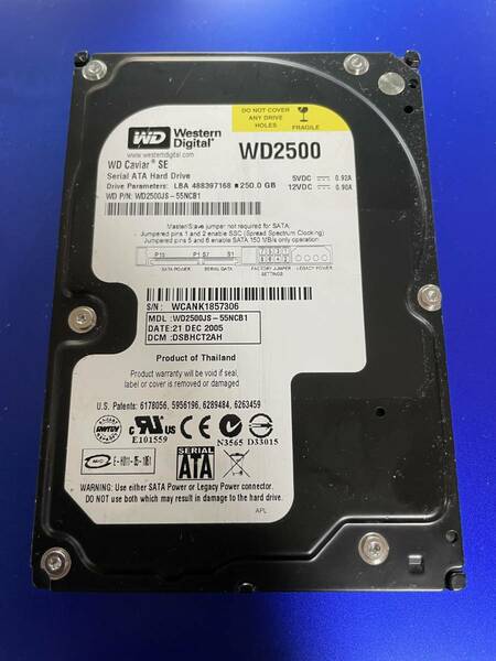 WD、3.5インチHDD、250GB、SATA、WD2500JS-55NCB1、WCANK1857306