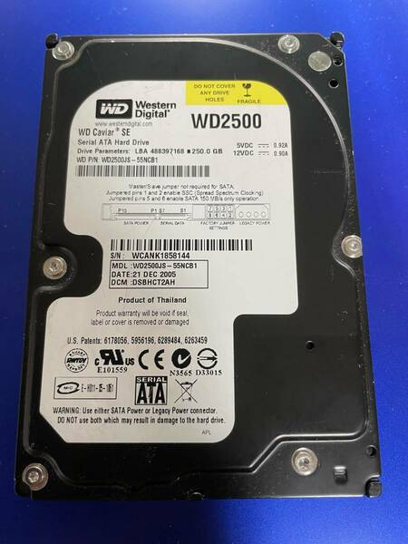 WD、3.5インチHDD、250GB、SATA、WD2500JS-55NCB1、WCANK1858144