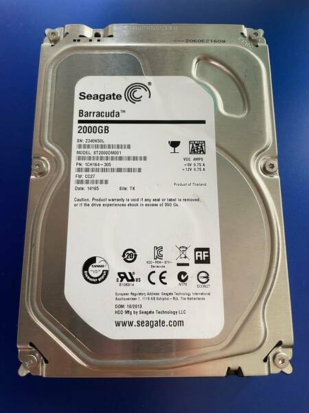 2.0TB、Seagate、ST2000DM001、F/W：CC27、Barracuda 7200.14、Z340K50L