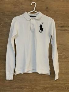 ラルフローレン　ポロシャツ　長袖シャツ　ホワイト　白　150 140 ユースサイズ　XS キッズ　ジュニアPOLO RALPH Lauren ビックポニー