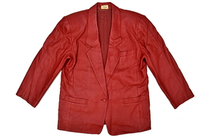 A-1947★Roberto★日本製 目を引く鮮やかなレッド赤色 中綿入り フェイクレザー ジャケット 9号