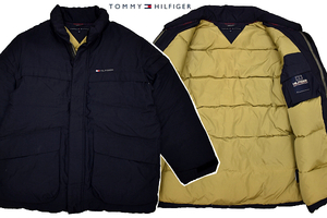 A-3874★美品★TOMMY HILFIGER トミーヒルフィガー★正規品 最強防寒 胸ロゴ刺繍 ネイビー紺色 上質 ダウン ジャケット ジャンパー Ｍ