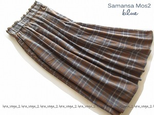 ●新品Samansa Mos2 blue 起毛チェックフレアスカート/BR/サマンサモスモス●