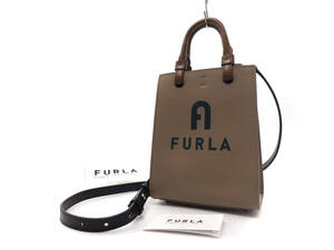 13679 新品同様 極美品 FURLA フルラ VARSITY ヴァーシティ スタイル 本革 レザー 2WAY ミニ ハンドバッグ ショルダーバッグ 鞄 ベージュ系