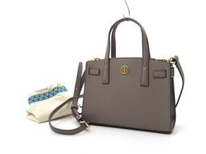 14247 美品 TORY BURCH トリーバーチ ウォーカー マイクロ ミニ レザー 2WAY サッチェルバッグ ハンドバッグ ショルダーバッグ グレージュ