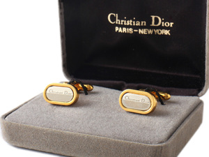 N13414 美品 Christian Dior クリスチャンディオール カフスボタン ヴィンテージ ケース付き ゴールド×シルバーカラー