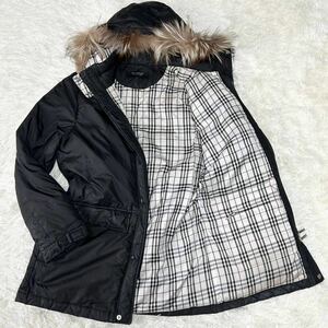 ●圧倒的な高級感●BURBERRY BLACK LABEL バーバリー ブラックレーベル ホワイトグース ダウン コート ジャケット ファー メンズ 黒 M