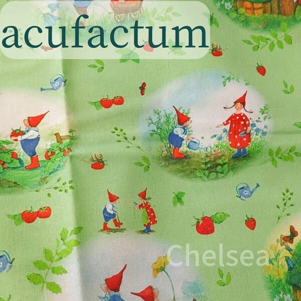 acufactum 苺ピッパ&ペレ⑤　グリーン　ドイツ生地　アクファクトゥム　／　綿100%　コットン　緑　赤　レア