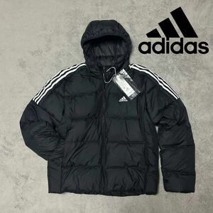 2XLサイズ 新品 adidas ダウンジャケット ダウン 80% フェザー 20 ESS Down フード スリーストライプス アウター 黒 ブラック 白 3L XO 141