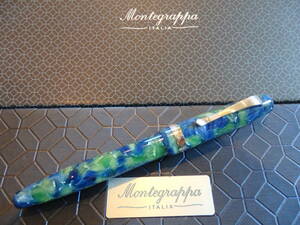 *[ unused . close ] Montegrappa Elmo Elmo green * blue marble fountain pen pen .:18K750 solid Gold M