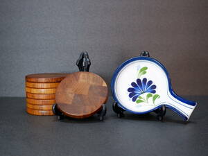 DANSK　木製コースター８枚　陶器製さじ置き　箱無　使用品