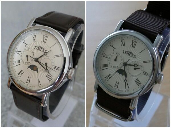 【箱なし】Time100 腕時計 W80035G ホワイト サン＆ムーン（昼夜表示）　革ベルト＋NATOタイプベルト