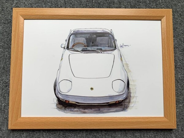 ■BOW。池田和弘『Lotus Elan』B5サイズ 額入り 貴重イラスト 印刷物 ポスター風デザイン 額装品 アートフレーム 旧車