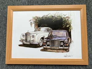 ■BOW。池田和弘『Rolls-royce Silver CloudⅡ & Vanden Plas Princess』B5サイズ 額入り 貴重イラスト 印刷物 ポスター風デザイン 額装品