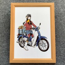 ■江口寿史『HONDA New Super Cub 18』B5サイズ 額入り 貴重イラスト 印刷物 ポスター風デザイン 額装品 アートフレーム インテリア 美女_画像1