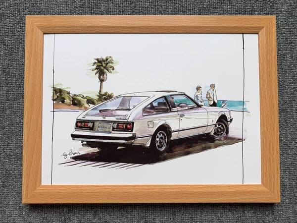 ■BOW。池田和弘『Toyota Celica XX』B5サイズ 額入り 貴重イラスト 印刷物 ポスター風デザイン 額装品 アートフレーム インテリア 旧車