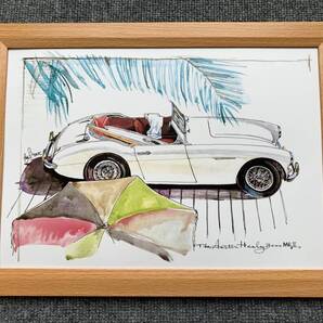 ■BOW。池田和弘『Austin Healey 3000 Mk-Ⅱ』B5サイズ 額入り 貴重イラスト 印刷物 ポスター風デザイン 額装品 アートフレーム 旧車
