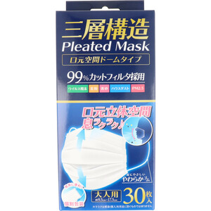 まとめ得 三層構造 プリーツマスク 口元空間ドームタイプ 個別包装 大人用 30枚入 x [8個] /k