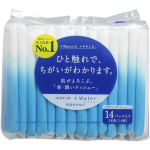 まとめ得 エリエール +Water(プラスウォーター)ポケットティシュー 28枚(14組)×14個パック x [6個] /k