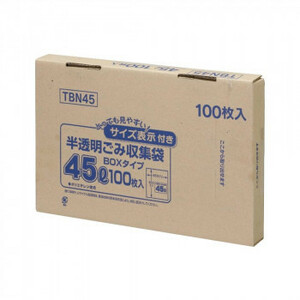 ジャパックス 容量表示入ポリ袋45L 白半透明 100枚×6箱 TBN45 /a