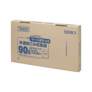 ジャパックス 容量表示入ポリ袋90L 白半透明 100枚×4箱 TBN90 /a