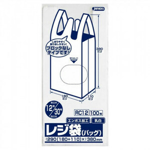 ジャパックス レジ袋ノンブロックベロ付き 関東12号/関西30号 乳白 100枚×20冊×3箱 RC12 /a