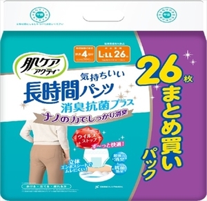 まとめ得 肌ケア アクティ 長時間パンツ消臭抗菌プラス L－LL26枚 　日本製紙クレシア 　大人用オムツ x [3個] /h