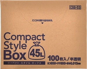 まとめ得 CSB53 コンパクトスタイル 45LBOX半透明100枚 　 ジャパックス 　 ゴミ袋・ポリ袋 x [3個] /h