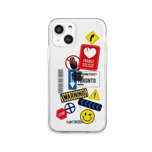 まとめ得 dparks ソフトクリアケース for iPhone 13 mini TAG STICKER Warning DS21110i13MN x [2個] /l