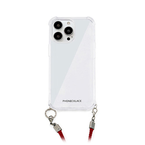 PHONECKLACE ロープショルダーストラップ付きクリアケース for iPhone 14 Pro ダークレッド 背面カバー型 PN23875i14PRD /l