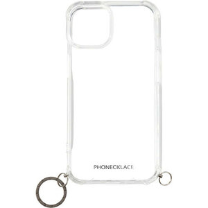 PHONECKLACE フォンネックレス ストラップ用リング付きクリアケース　for iPhone 15　ガンブラックチャーム PN25566i15 /l