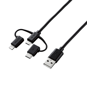 5個セット エレコム スマートフォン用USBケーブル/3in1/microUSB+Type-C+Lightning/0.3m/ブラック MPA-AMBLCAD03BKX5 /l